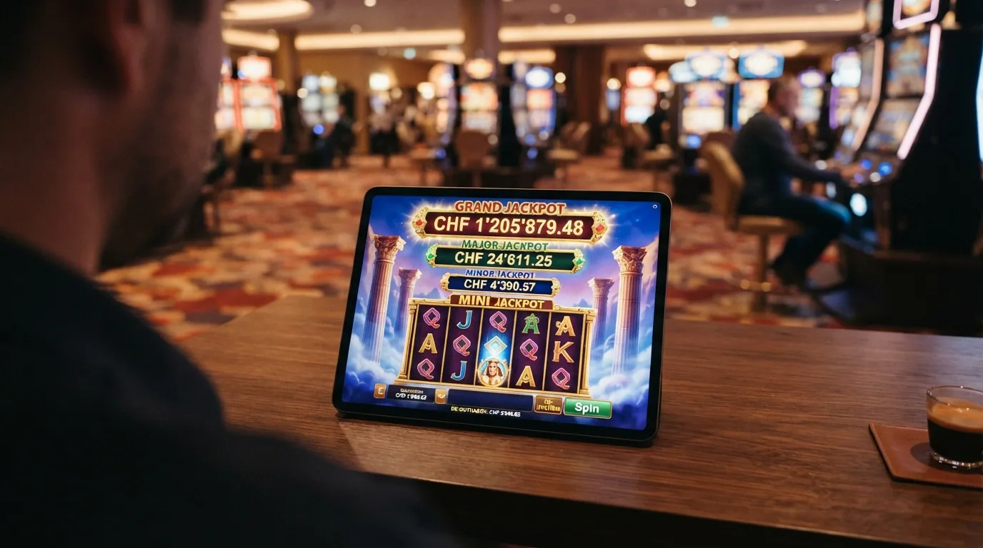 Bildschirmfoto des Age-of-the-Gods-Jackpot-Interfaces mit vier sichtbaren Jackpot-Stufen