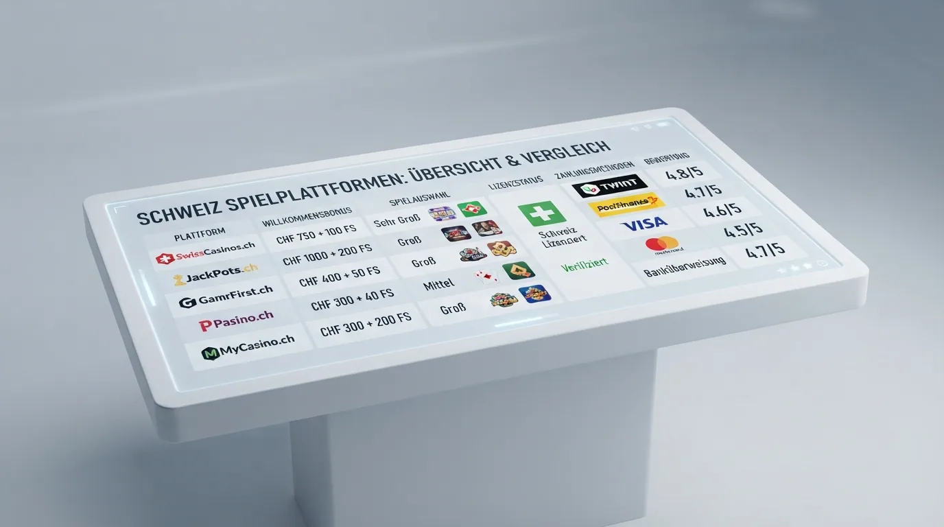Eine tabellarische Übersicht mit Casino-Logos und den Spalten Bonus und Freispiele