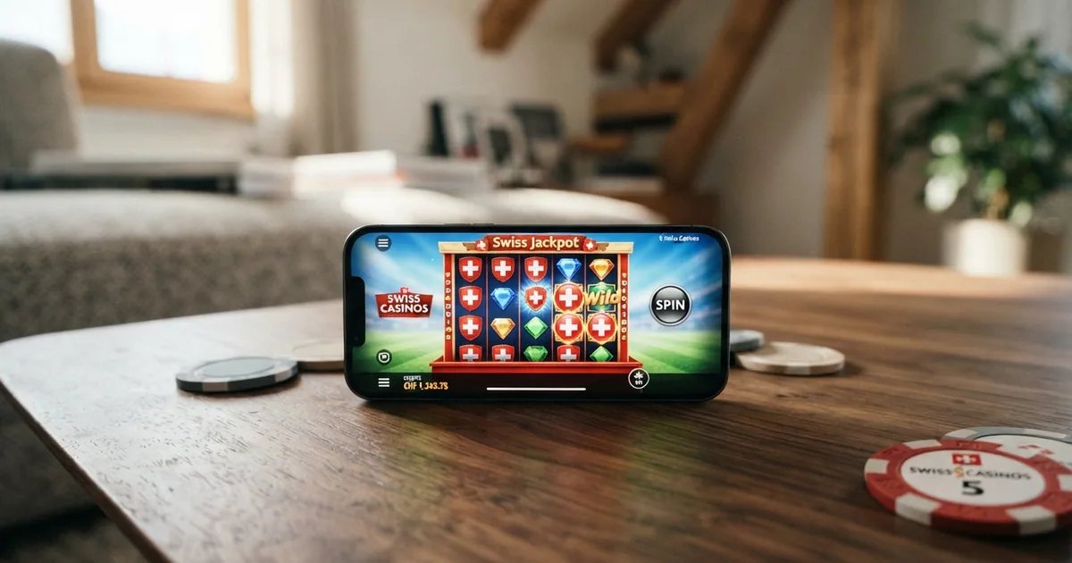 Startseite eines lizenzierten Schweizer Online Casinos mit ESBK-Logo und Spielauswahl