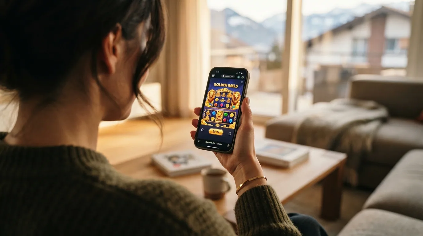 Smartphone mit geöffneter Casino-App und biometrischem Login-Symbol