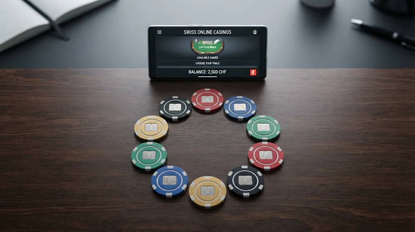 Übersicht der zehn Schweizer Online-Casino-Logos oder Markennamen in einer Vergleichsanordnung