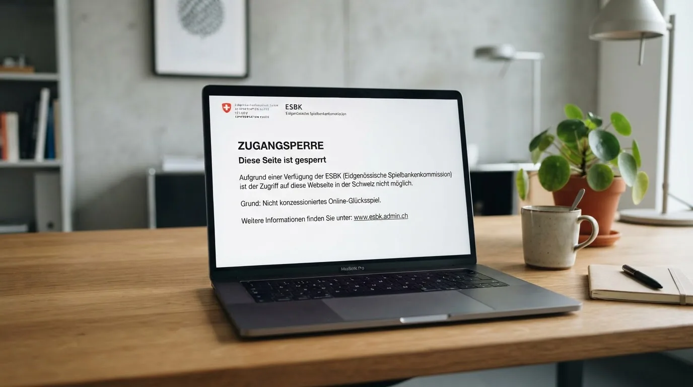 Ein Bildschirm mit einer DNS-Sperr-Meldung («Diese Seite ist gesperrt») und dem ESBK-Logo