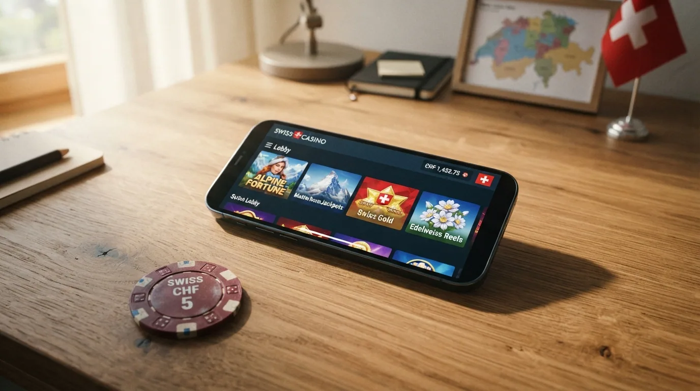 Stilisierte Waage mit Schweizer Kreuz als Symbol für die Abwägung zwischen den zehn lizenzierten Casinos