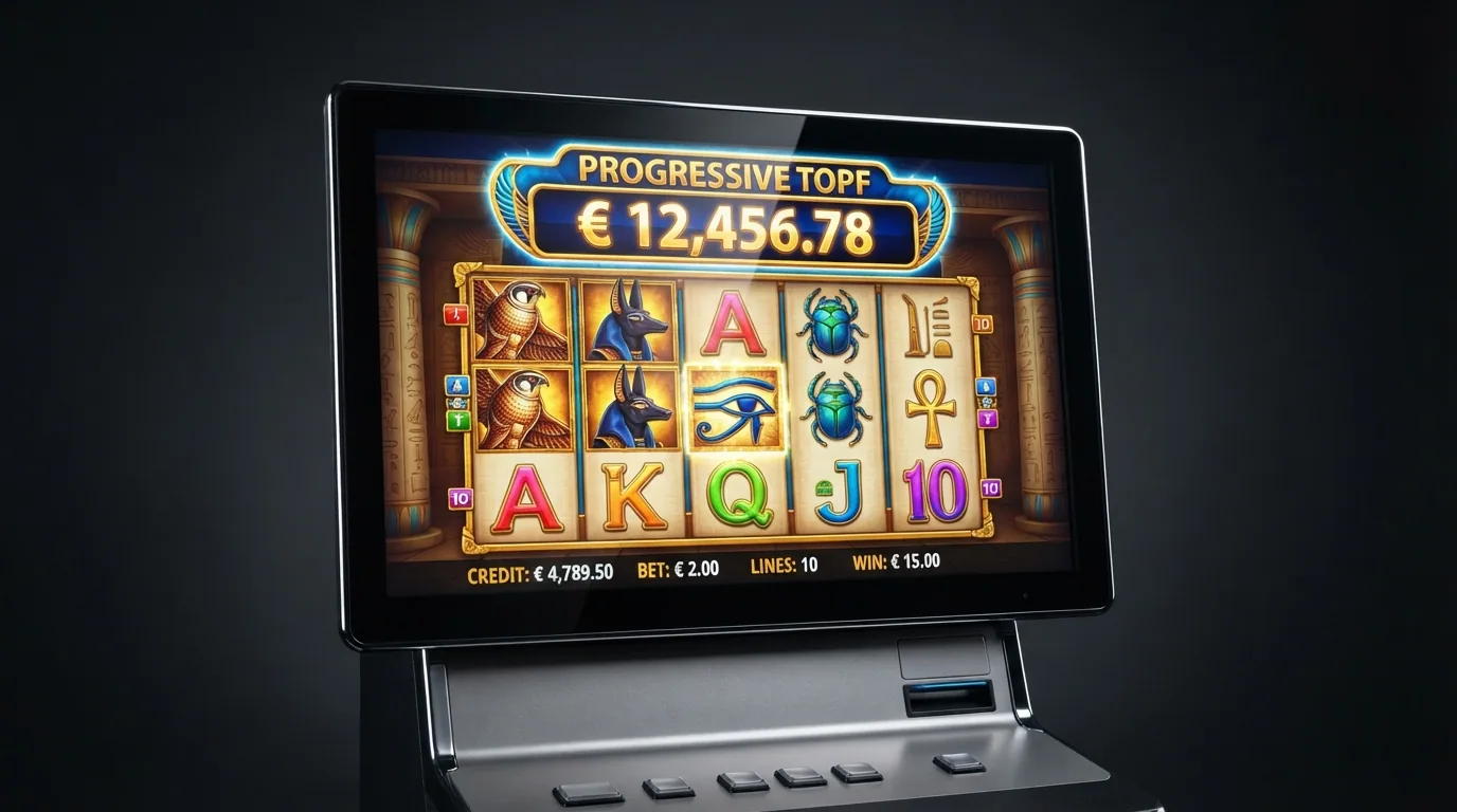 Ein Spielbildschirm mit dem Jackpot-King-Banner und einem wachsenden Jackpot-Zähler