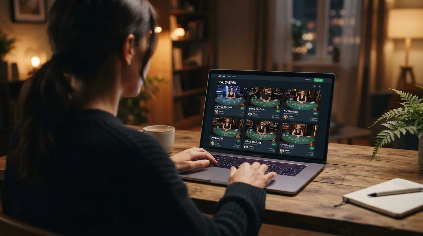 Live-Casino-Lobby eines Schweizer Online-Casinos mit geöffneten Blackjack-Tischen und Spielerzahlen in der Übersicht
