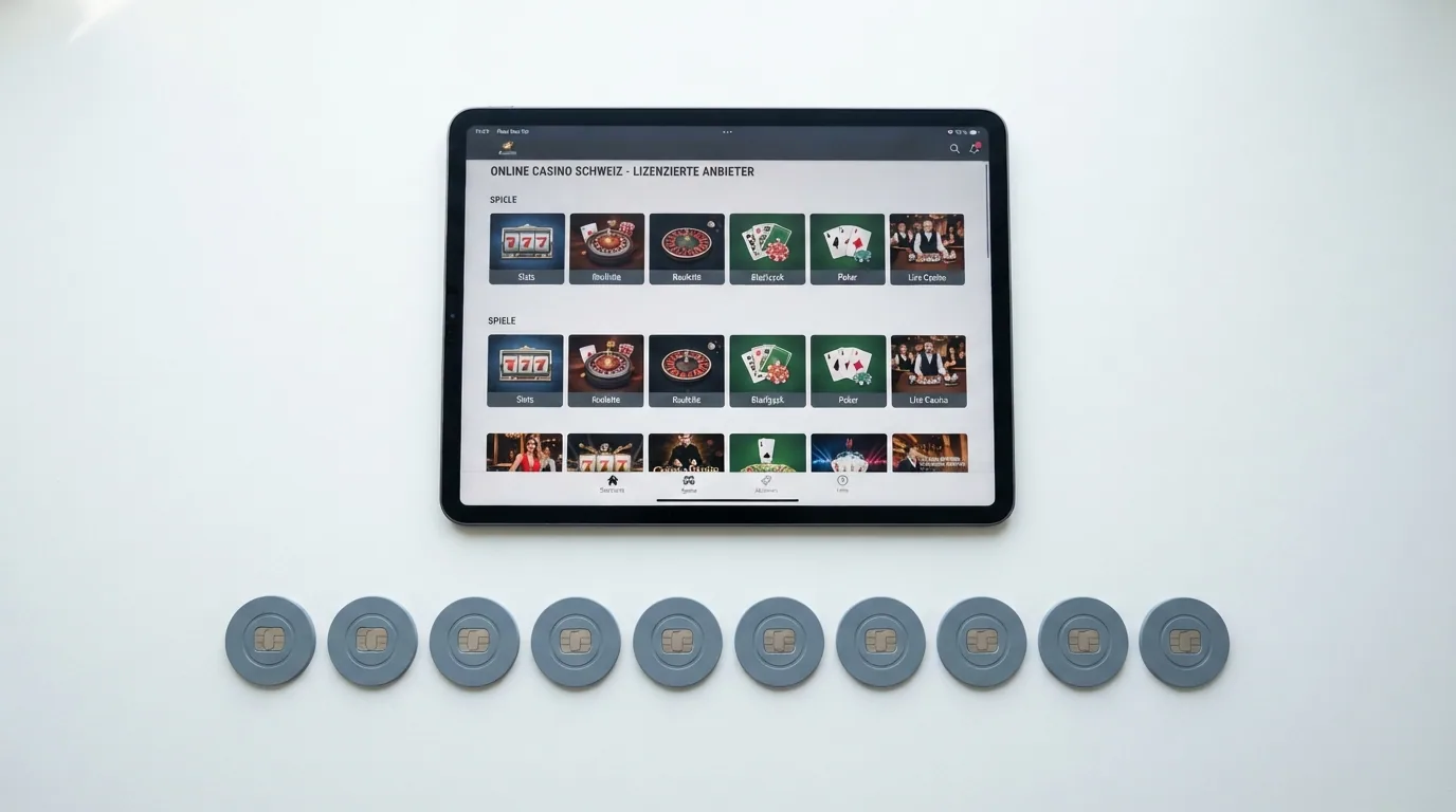 Eine Reihe von Logos der zehn ESBK-lizenzierten Schweizer Online-Casinos