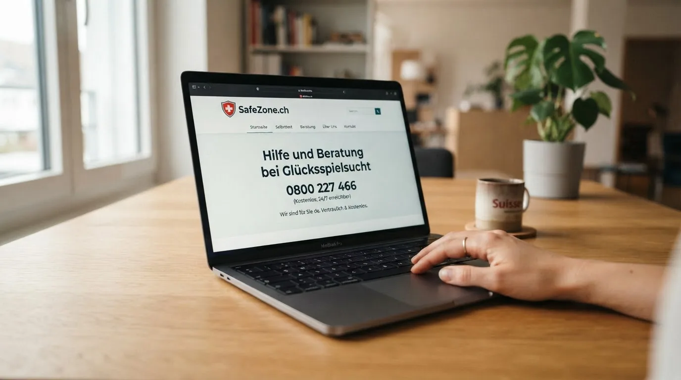 Übersicht der Schweizer Beratungsstellen mit Hotline-Nummer und Logos von SafeZone und SOS Spielsucht