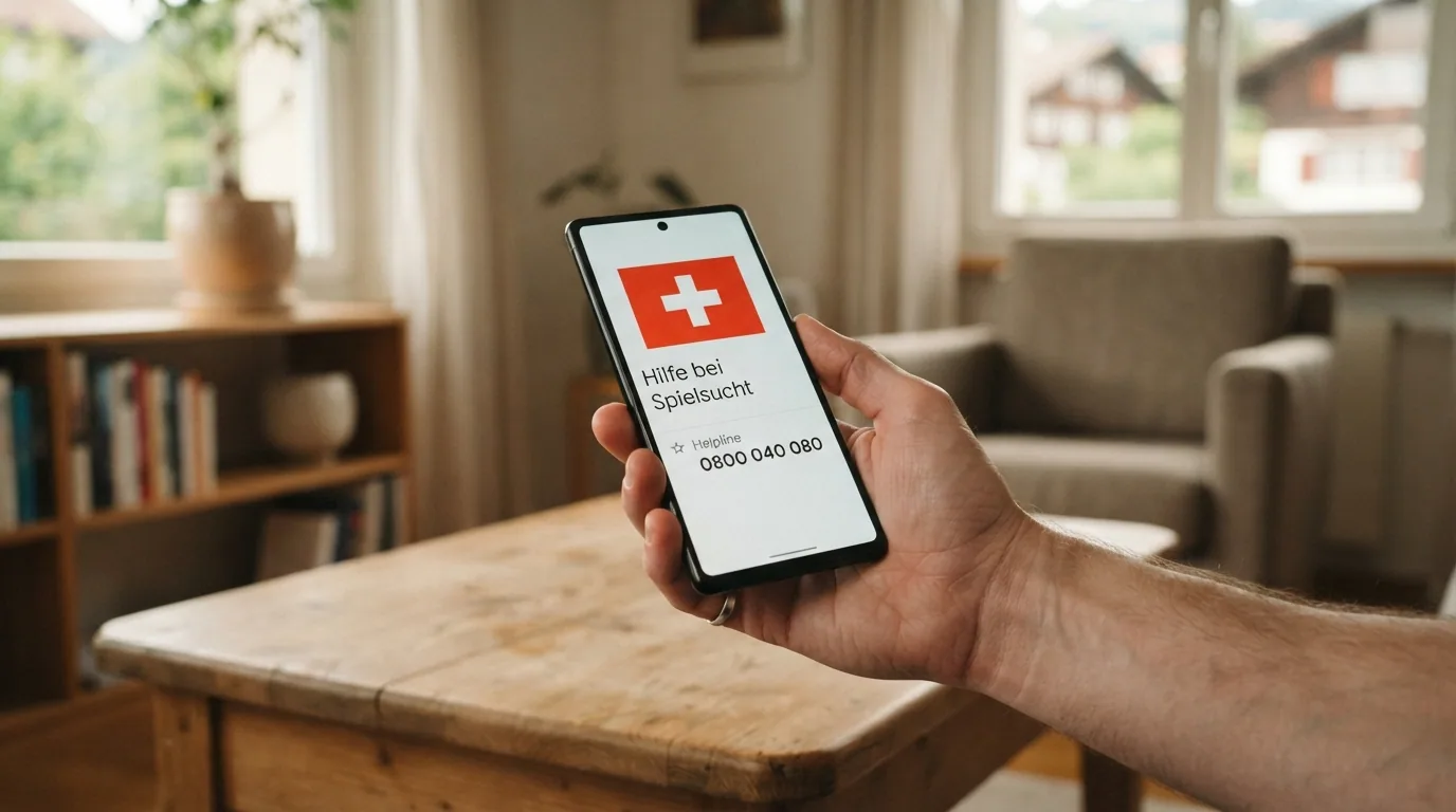Nahaufnahme einer Hand, die ein Smartphone mit der eingespeicherten Helpline-Nummer 0800 040 080 hält