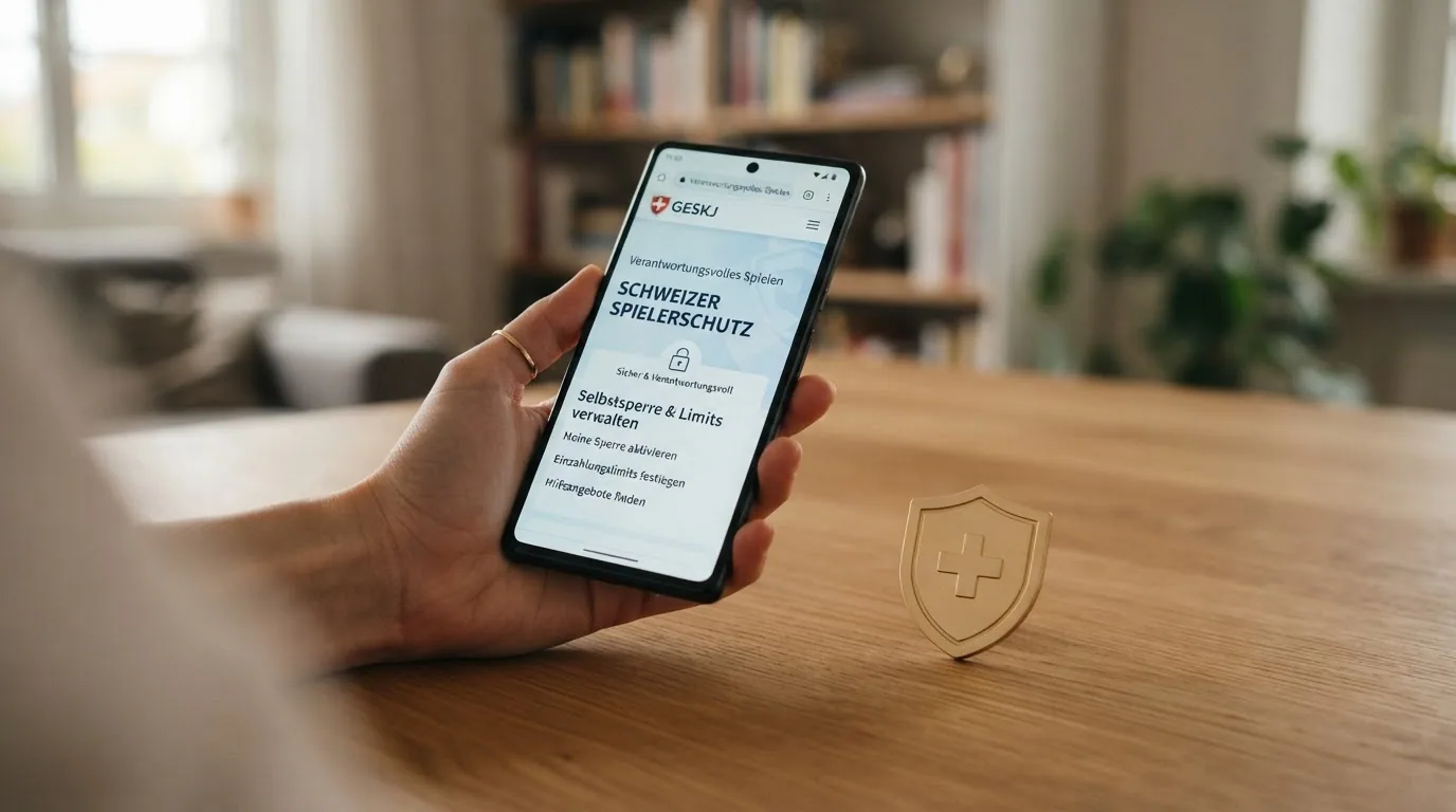 Ein stilisiertes Schweizer Kreuz neben einem Schutzschild-Symbol, darunter die Helpline-Nummer 0800 040 080
