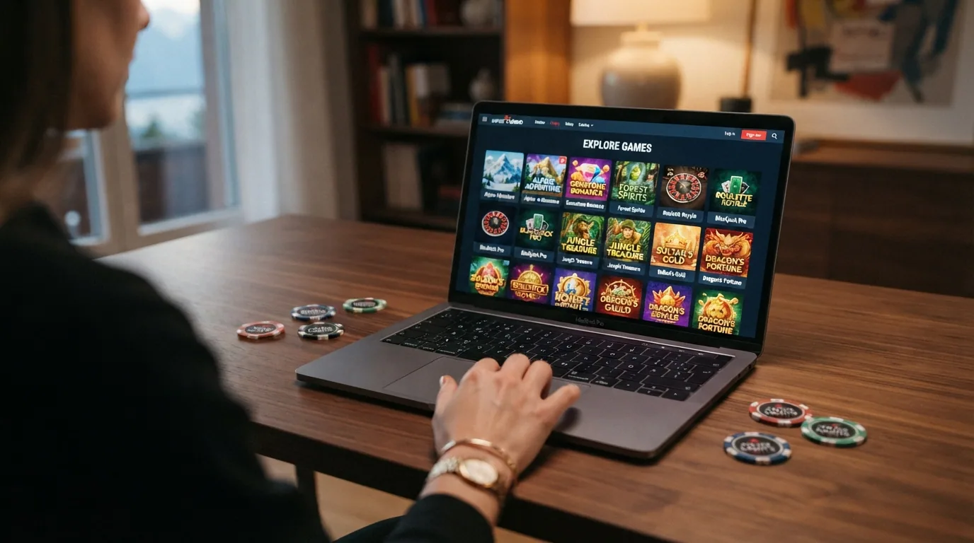 Bildschirmansicht einer Slot-Lobby mit Spielen, die nicht zu den üblichen Top-20-Titeln gehören – farbige Thumbnails in einer Rasteransicht